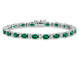 10.50 Carat (ctw) Lab Created Emerald Bracelet in 14K White Gold with Diamonds
